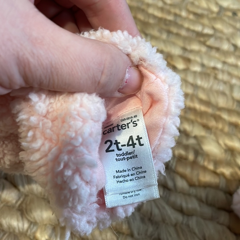 CARTERS UEC Toddler Girl 2t-4t pink mitten and hat Sherpa set fuzzy bear ears - Picture 7 of 10